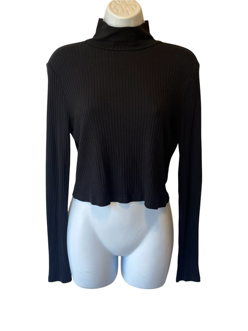 Reformation Ribbed knit top L Black Long sleeves Mock neck Tencel Stretch